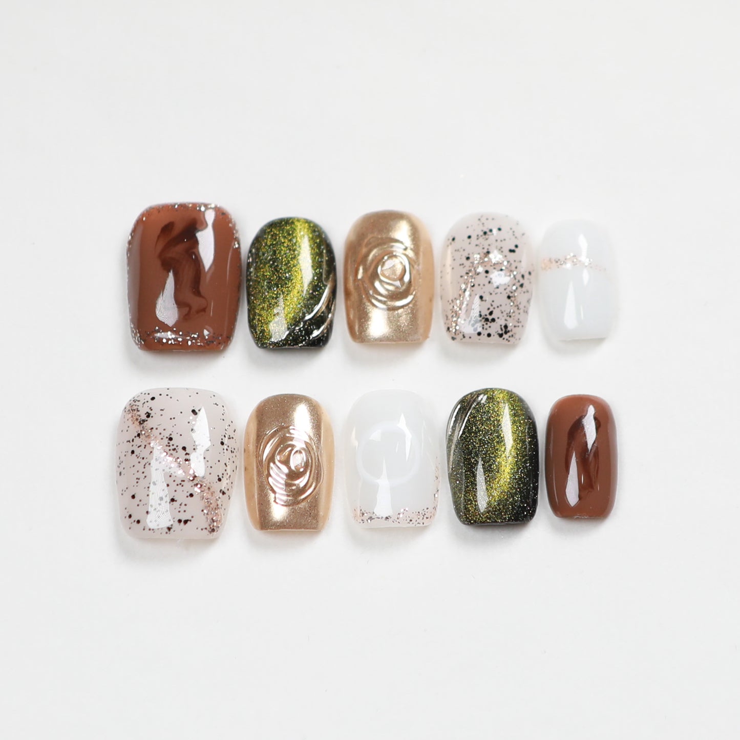 Love Scratch | Brown Short Coffin Hand Painted Press-on Nails