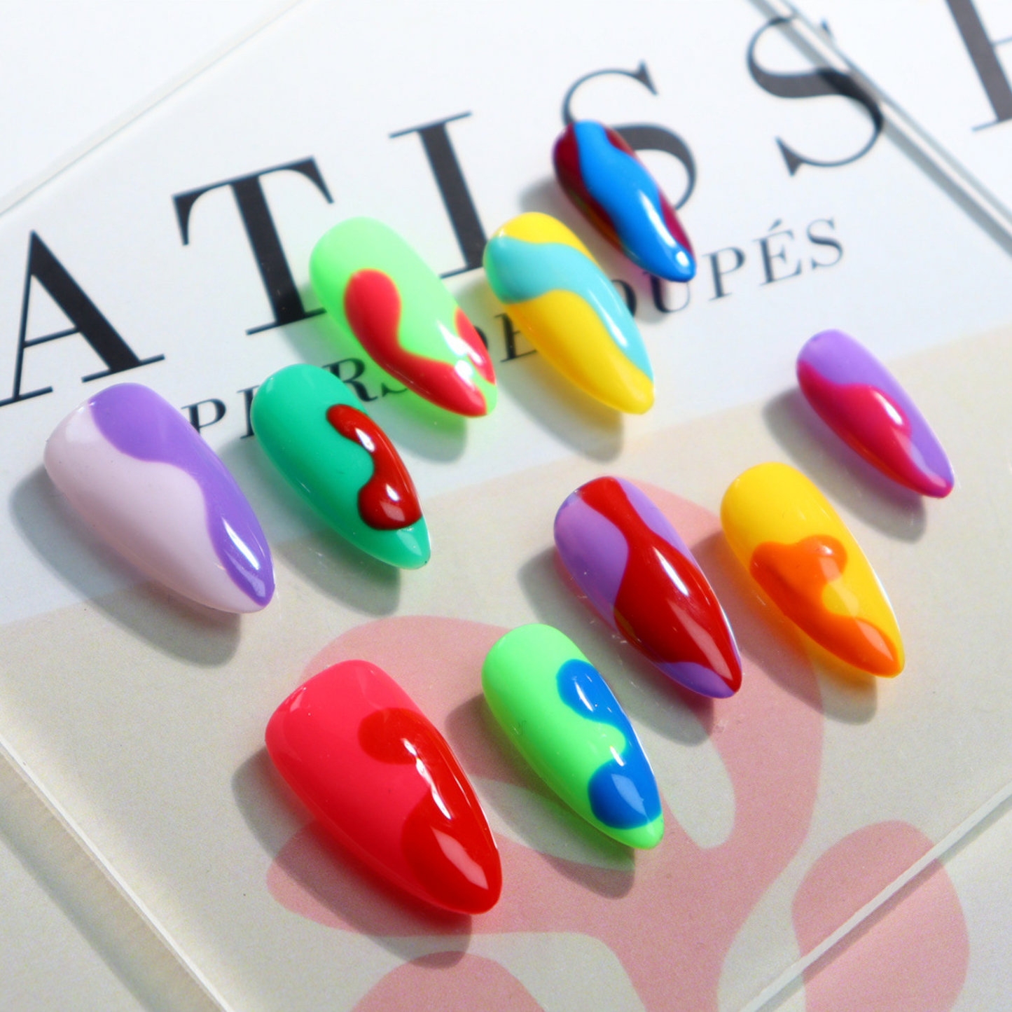 Love Scratch | Colorful Regular Almond Hand Painted Press-on Nails