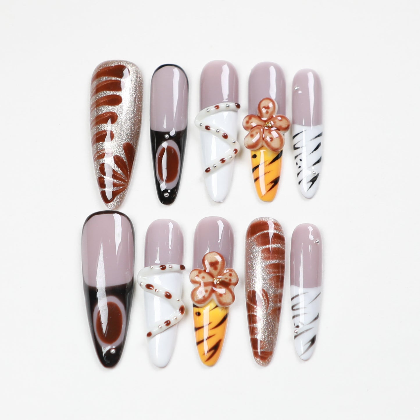 Love Scratch | Brown Extra Long Oval 3D Press-on Nails