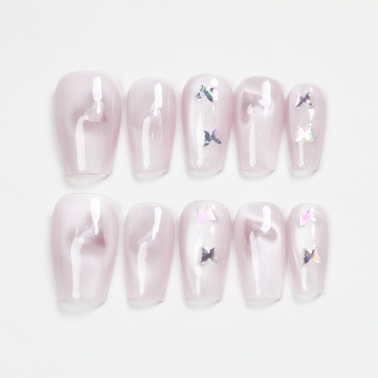 Love Scratch | Pink Short Coffin Cat Eye Press-on Nails
