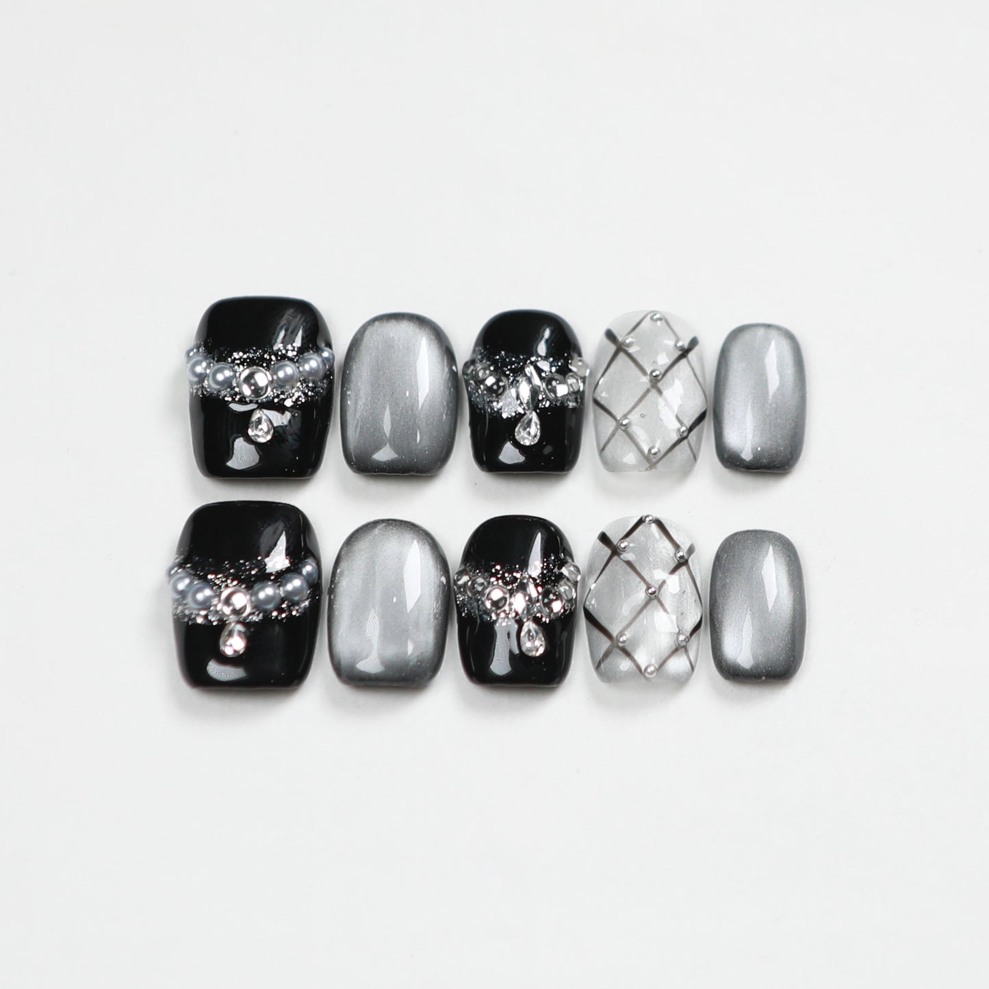 Love Scratch | Black Short Coffin 4D Press-on Nails