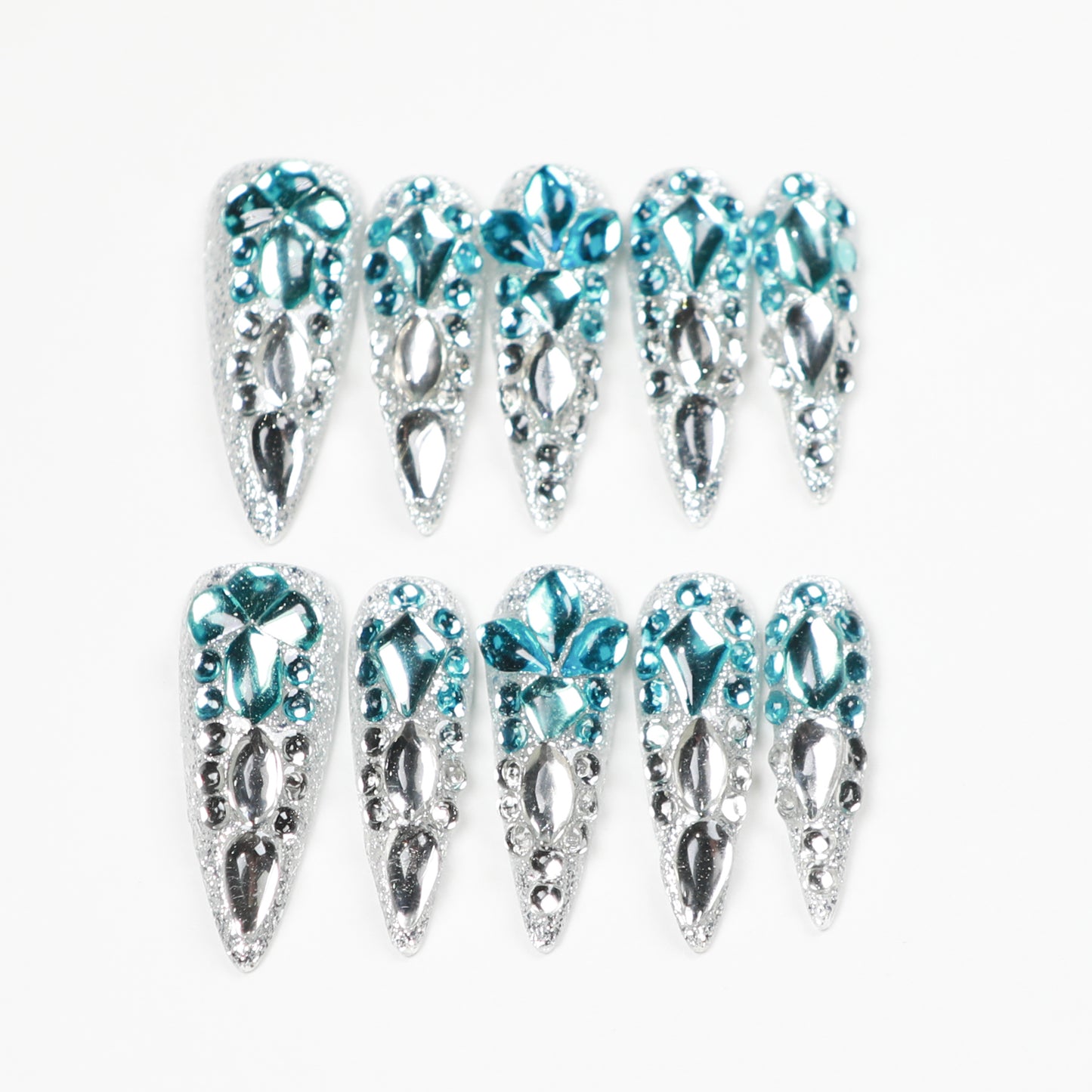 Love Scratch | Blue Long Stiletto Rhine Stone Press-on Nails