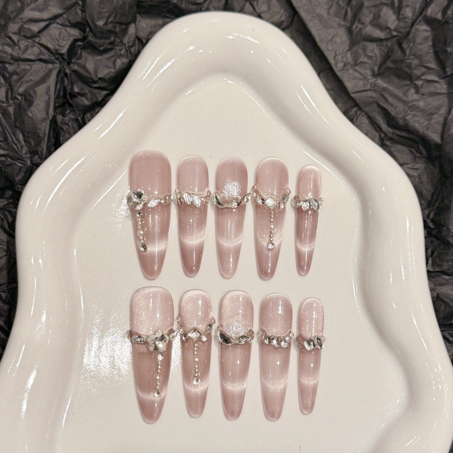 Love Scratch | Pink Extra Long Oval Diamond Shinning Press-on Nails
