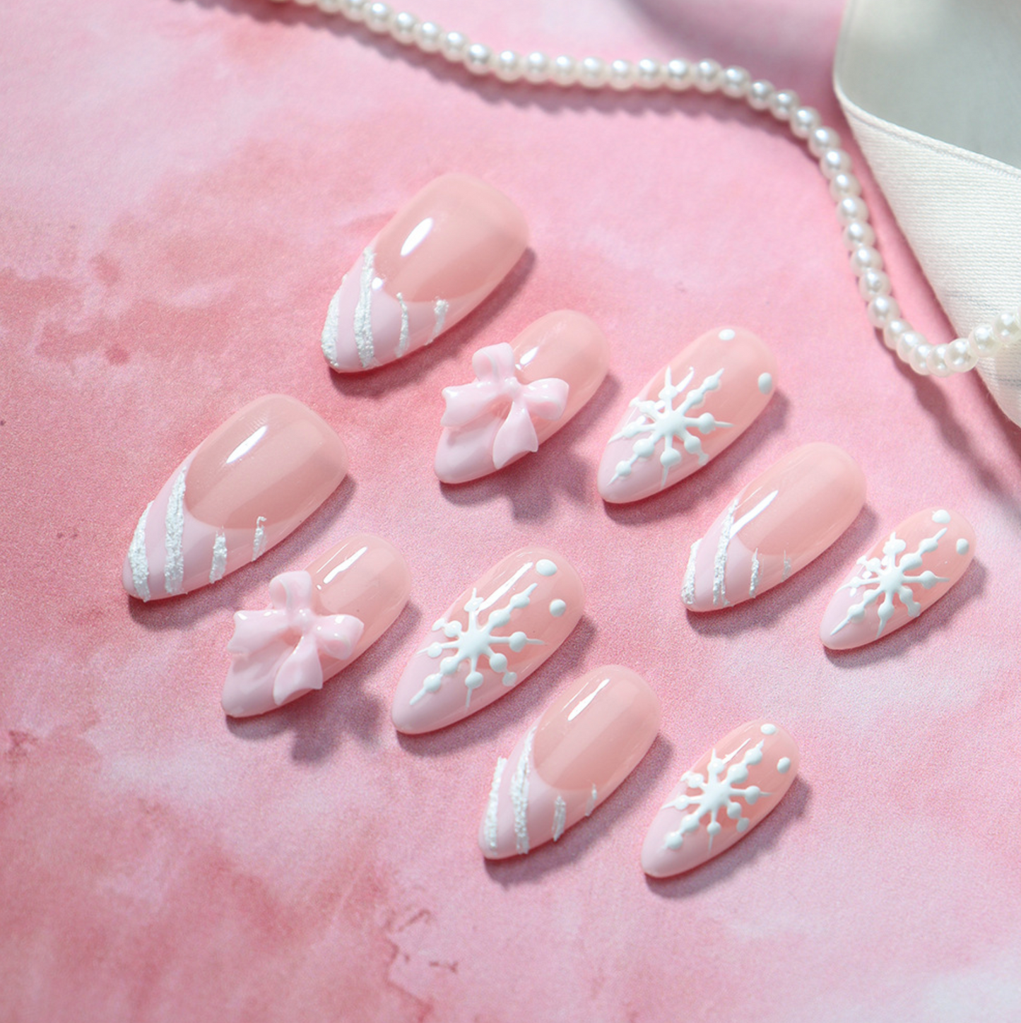 Love Scratch | Pink Regular Almond French Tip Press-on Nails