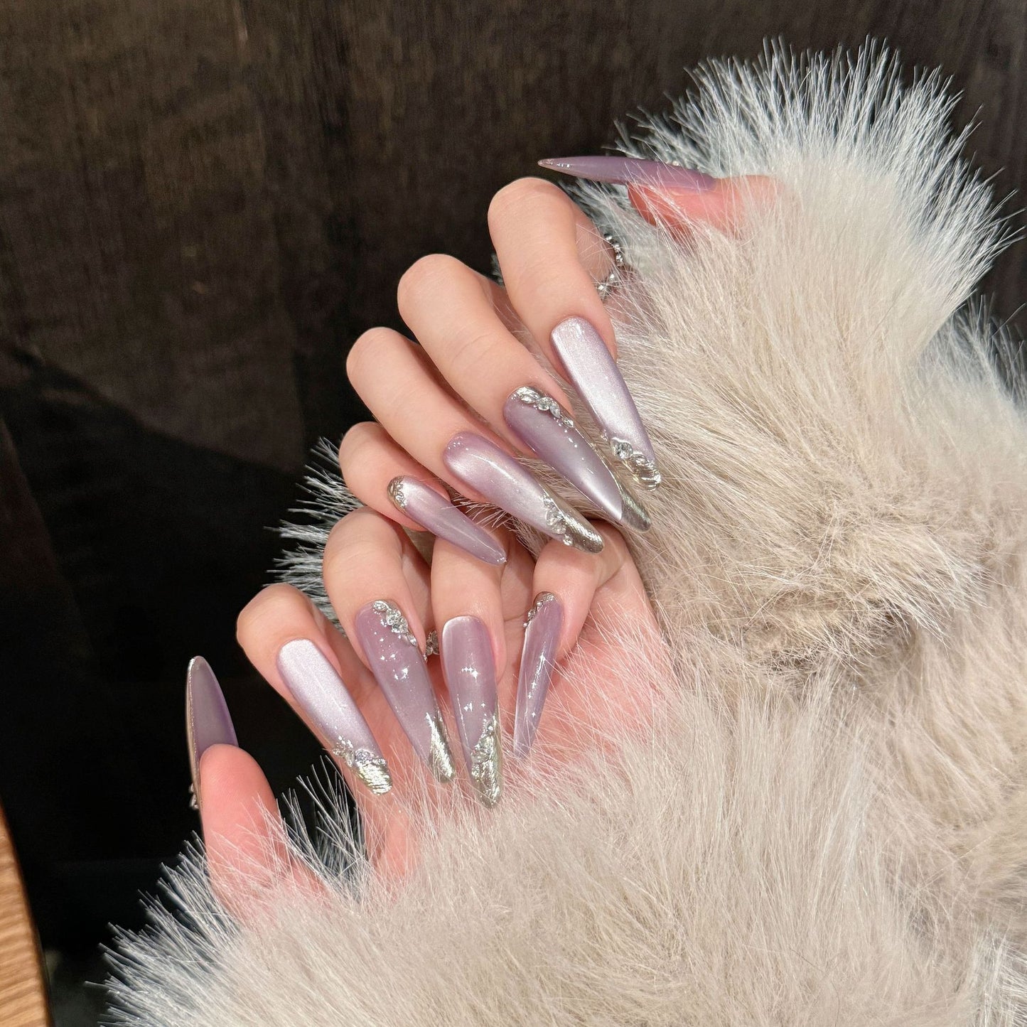 Love Scratch | Purple Extra Long Oval Diamond Press-on Nails