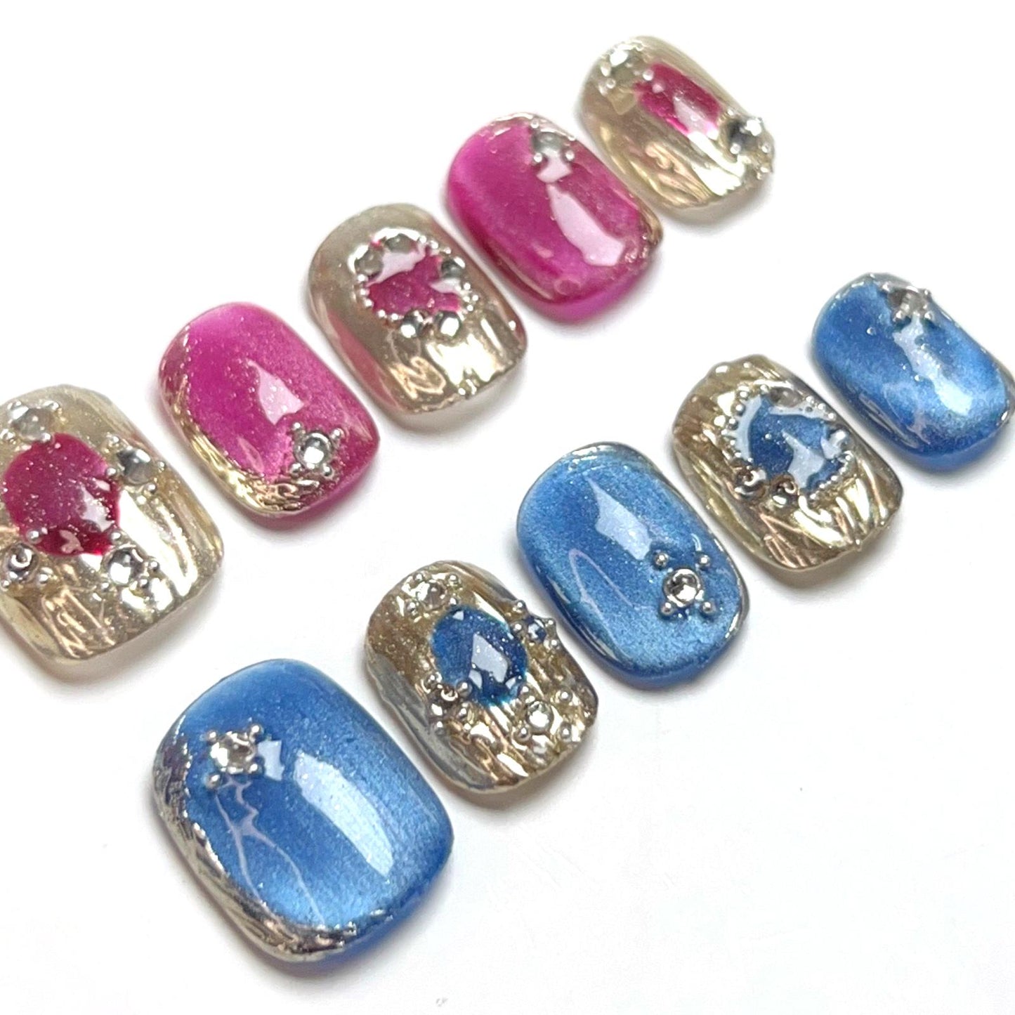 Love Scratch | Pink & Blue Short Square Cat Eye Press-on Nails