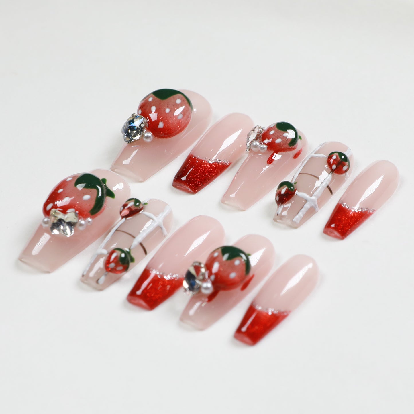 Love Scratch | Red Long Coffin Strawberry Press-on Nails