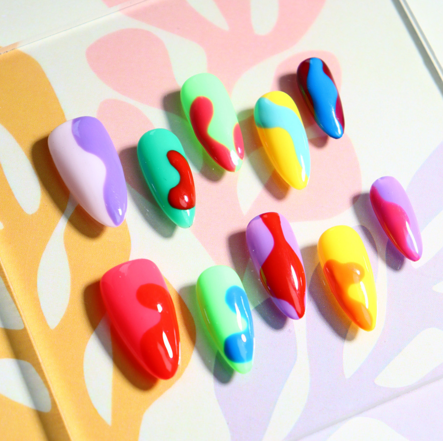 Love Scratch | Colorful Regular Almond Hand Painted Press-on Nails