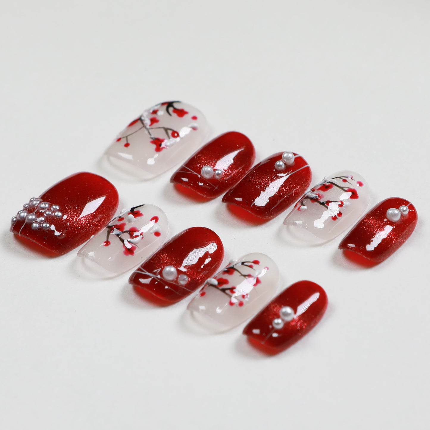 Love Scratch | Red Short Coffin Hand Painted Press-on Nails