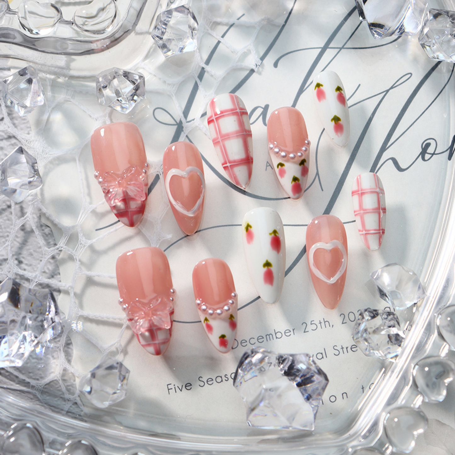 Love Scratch | Pink Regular Almond Hand Painted Press-on Nails