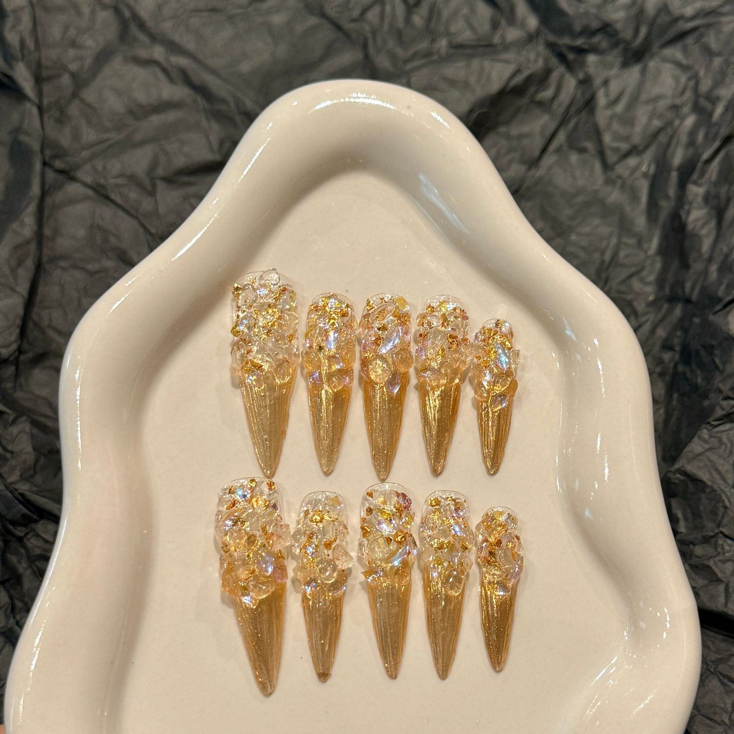 Love Scratch | Gold Long Stiletto Rhine Stone Press-on Nails