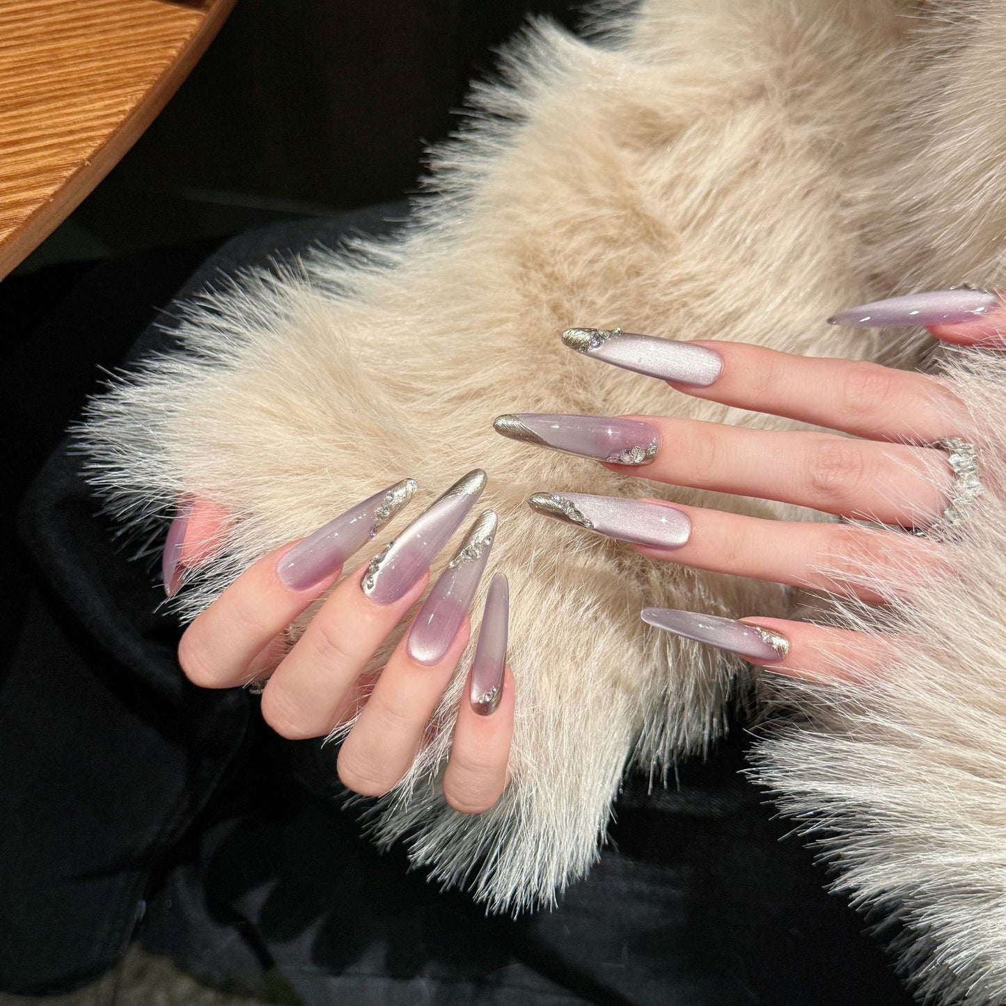 Love Scratch | Purple Extra Long Oval Diamond Press-on Nails