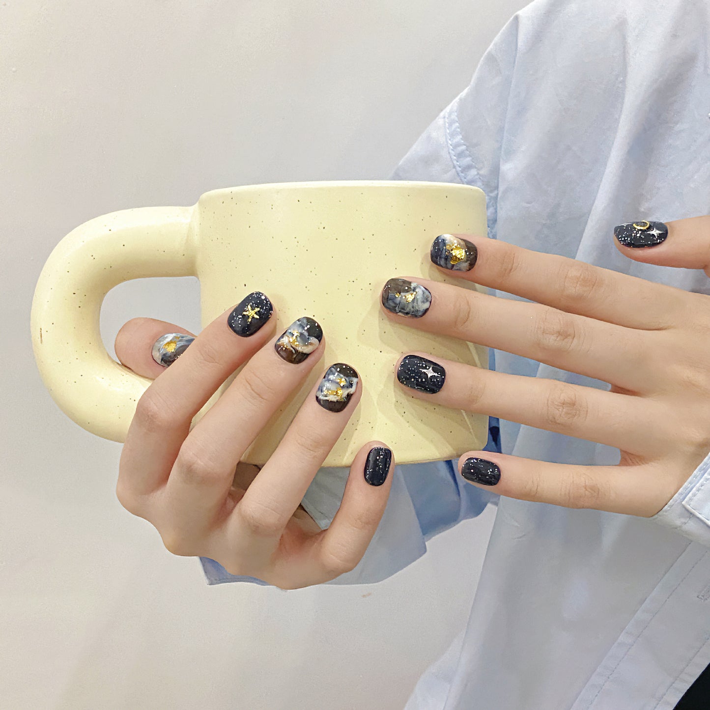 Love Scratch | Black Short Square Hand Painted Press-on Nails