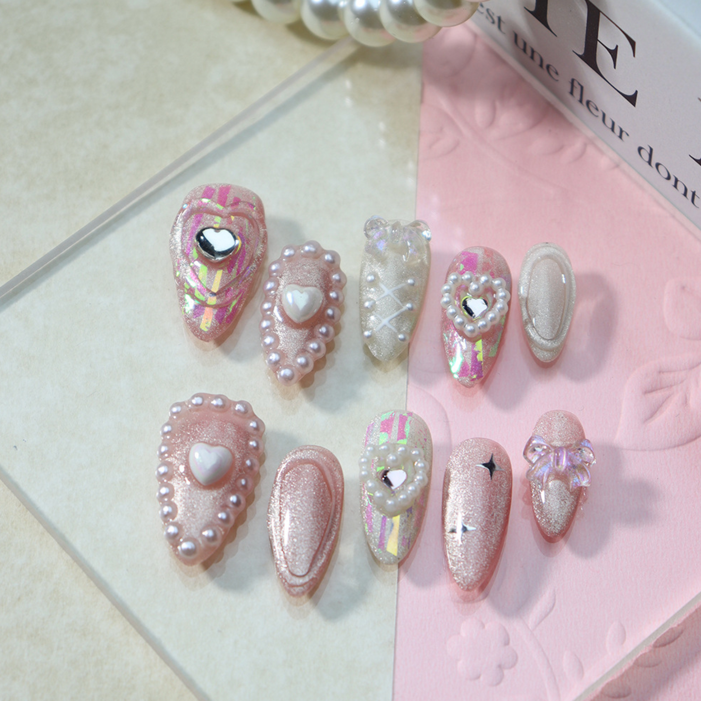Love Scratch | Pink Regular Almond 3D Press-on Nails