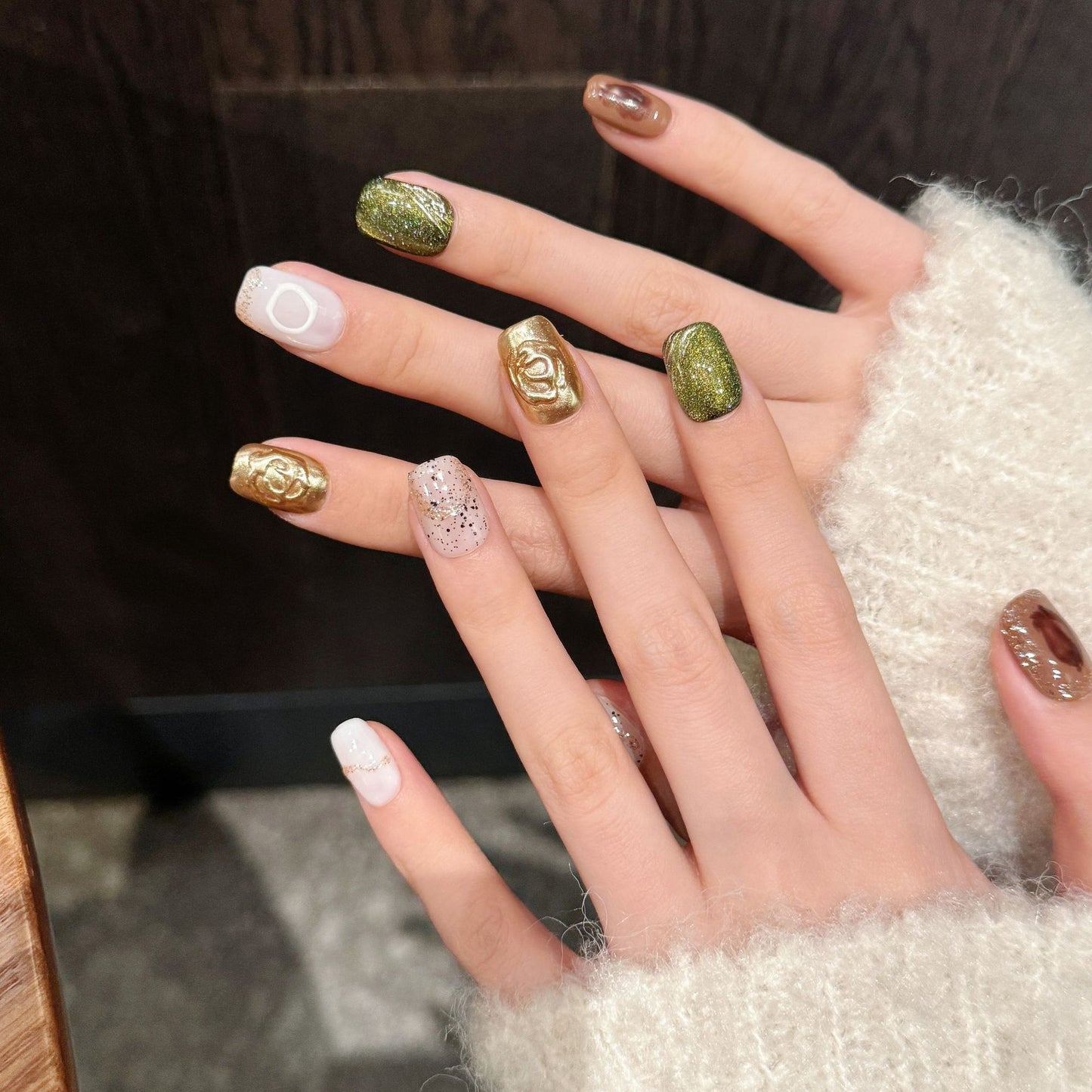 Love Scratch | Brown Short Coffin Hand Painted Press-on Nails