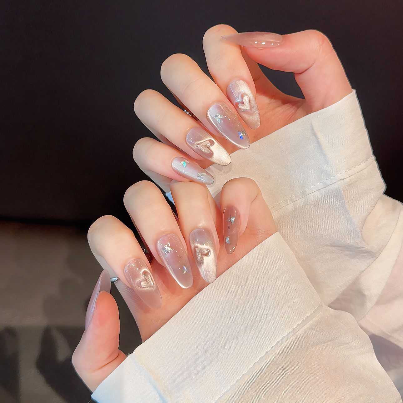 Love Scratch | Pink Regular Oval Heart Cat Eye Press-on Nails