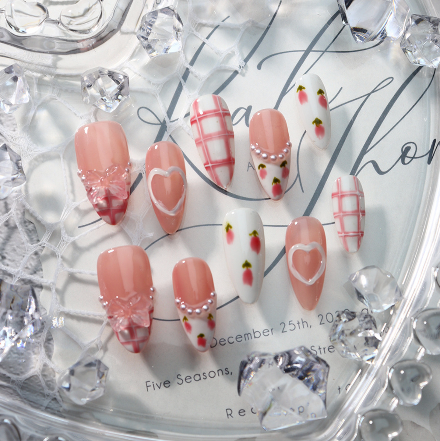 Love Scratch | Pink Regular Almond Hand Painted Press-on Nails