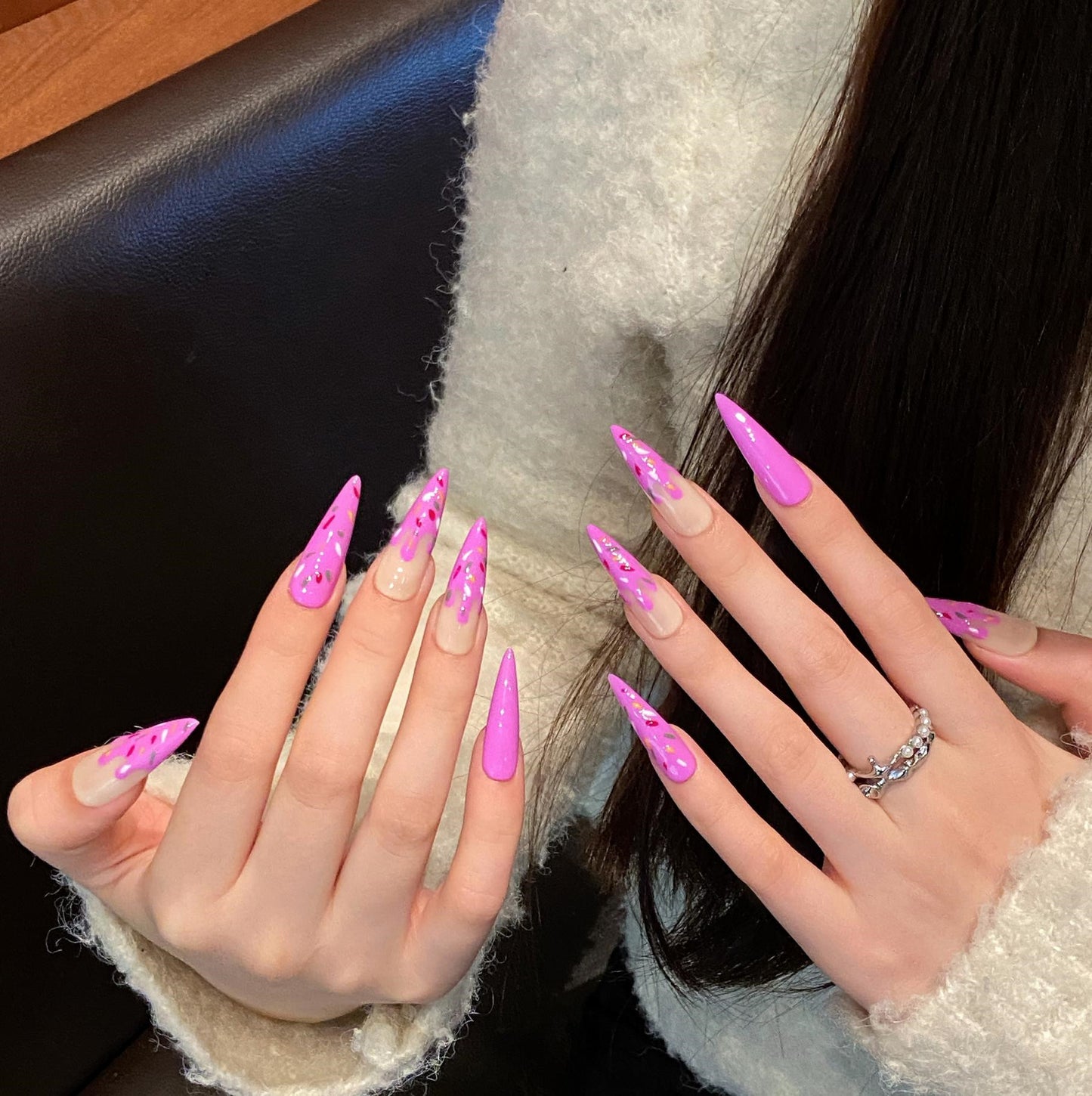 Love Scratch | Pink Long Stiletto Cartoon Press-on Nails