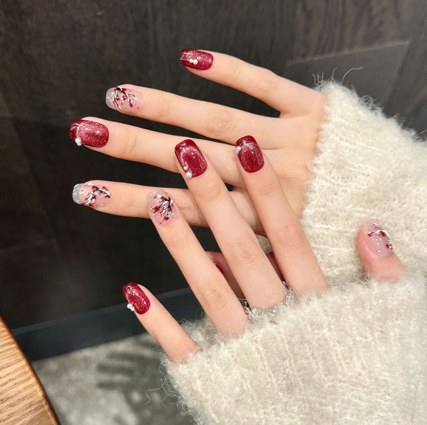 Love Scratch | Red Short Coffin Hand Painted Press-on Nails