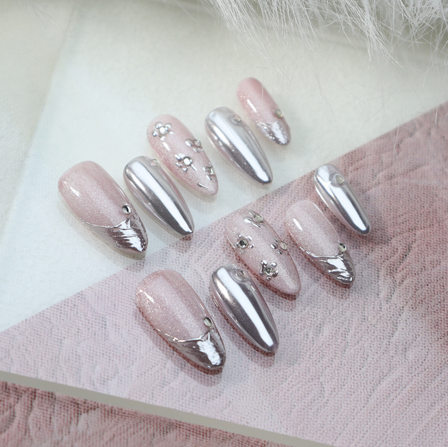Love Scratch | Pink Regular Almond Metallic Press-on Nails
