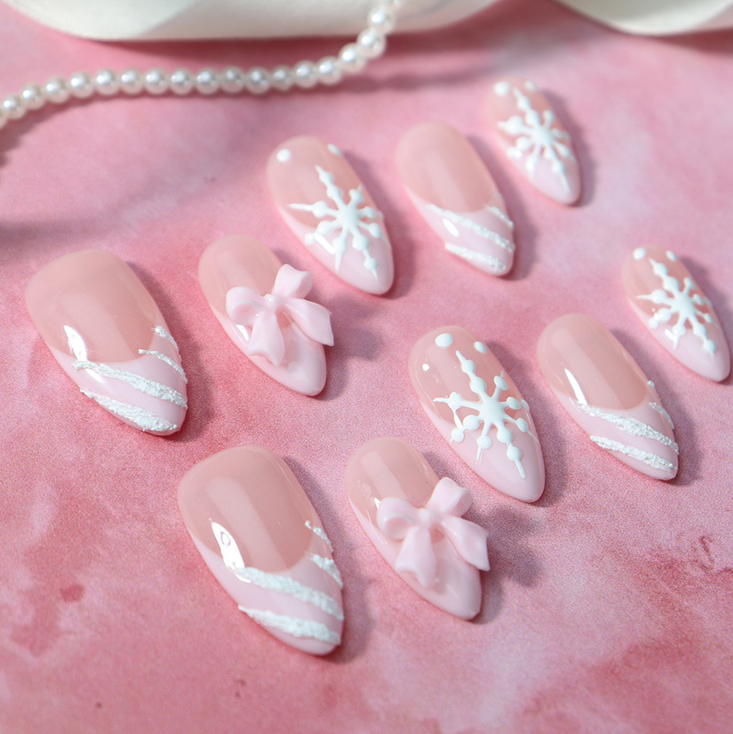 Love Scratch | Pink Regular Almond French Tip Press-on Nails