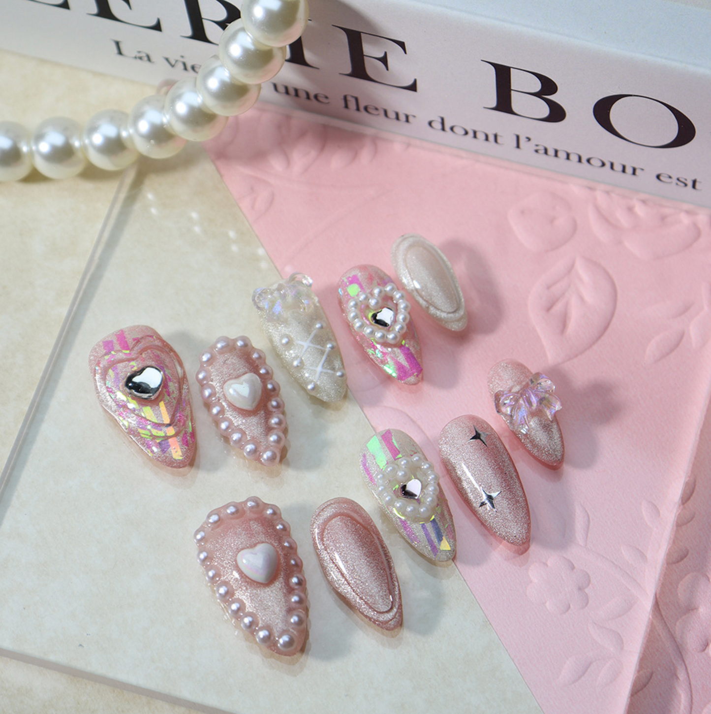Love Scratch | Pink Regular Almond 3D Press-on Nails