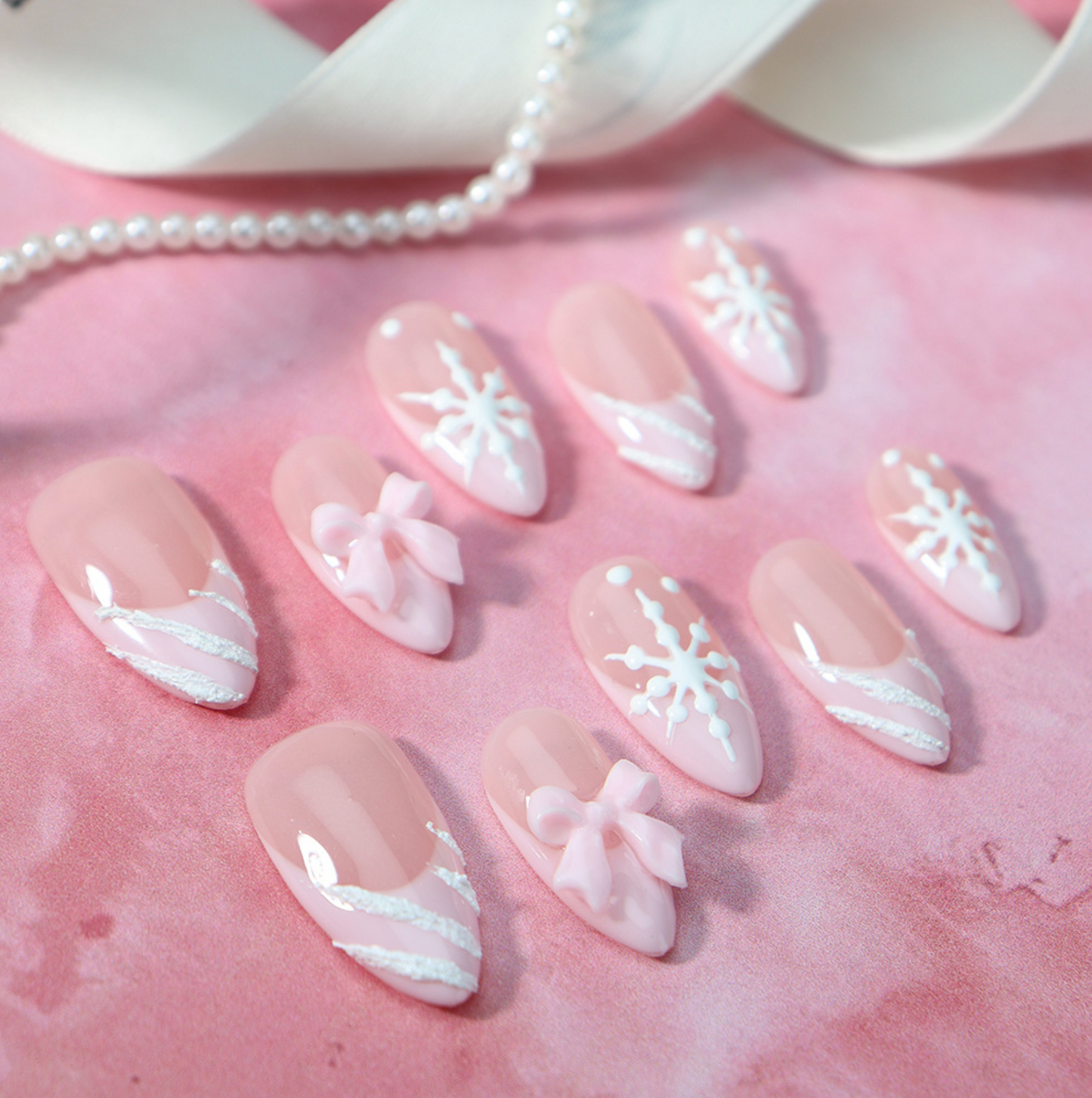 Love Scratch | Pink Regular Almond French Tip Press-on Nails