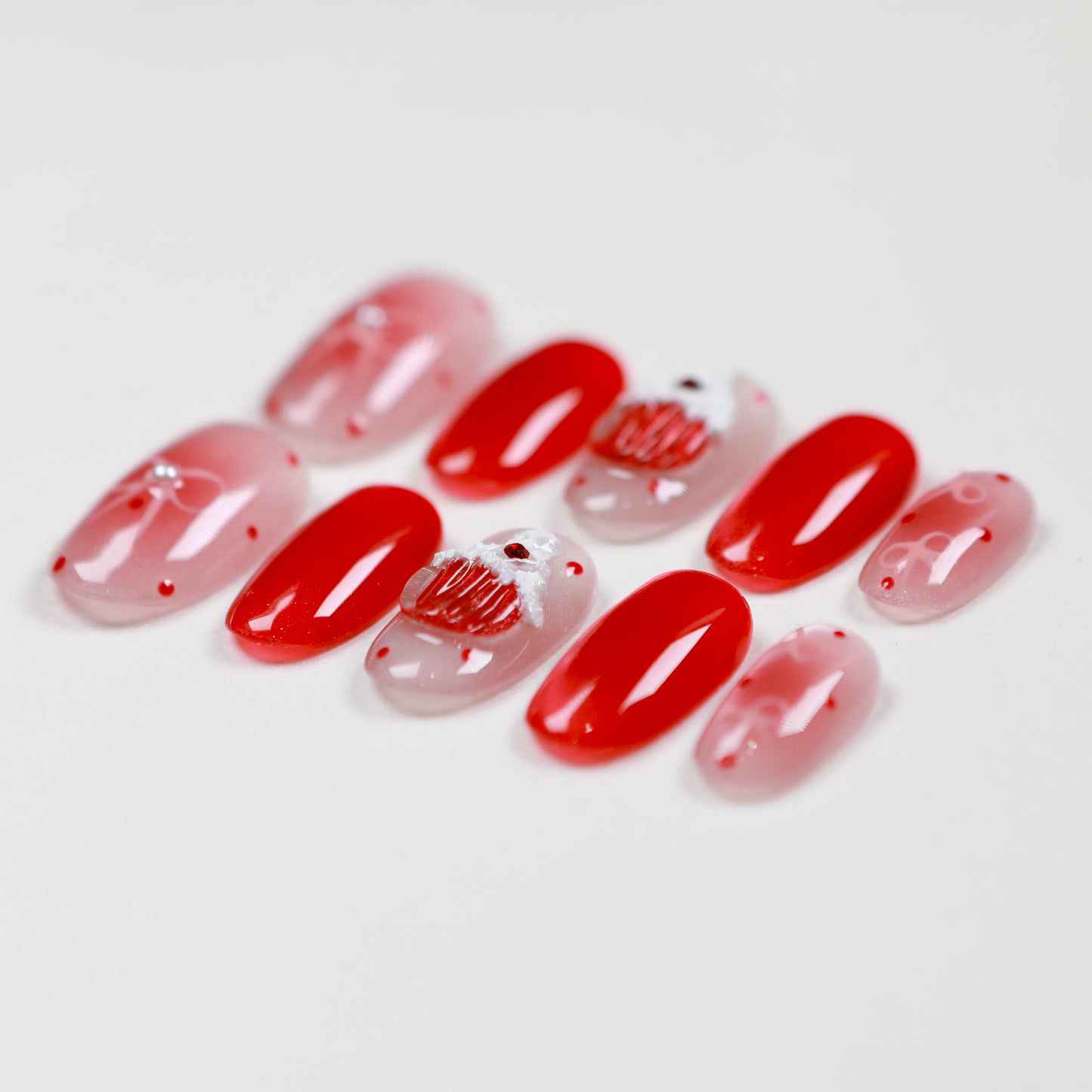 Love Scratch | Red Short Oval Hand Painted Press-on Nails