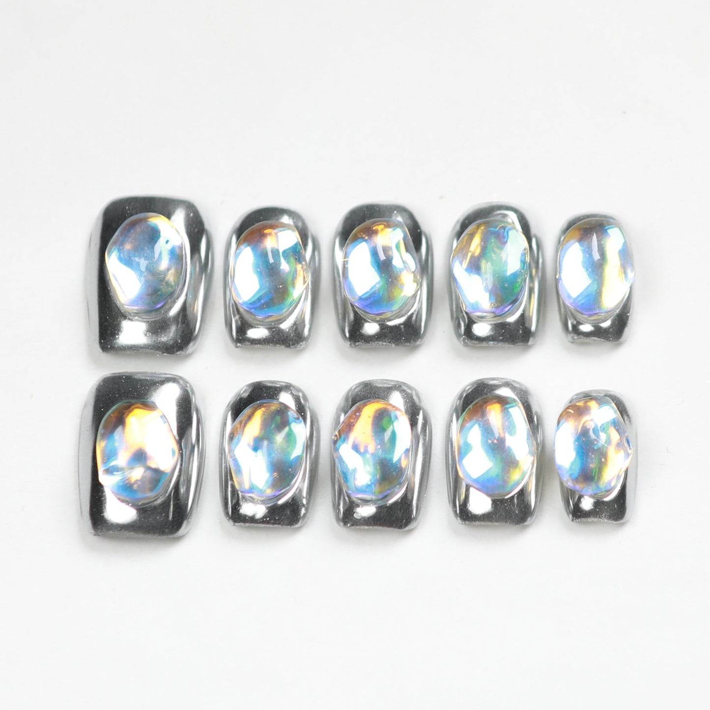 Love Scratch | Silver Short Coffin 4D Press-on Nails