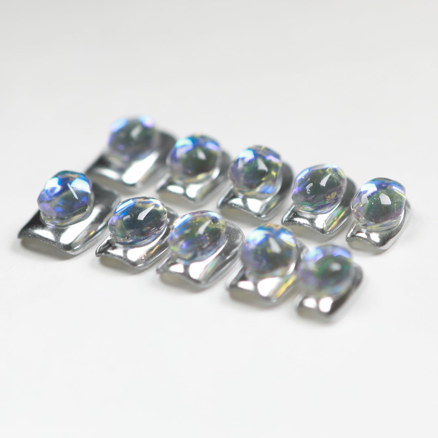 Love Scratch | Silver Short Coffin 4D Press-on Nails