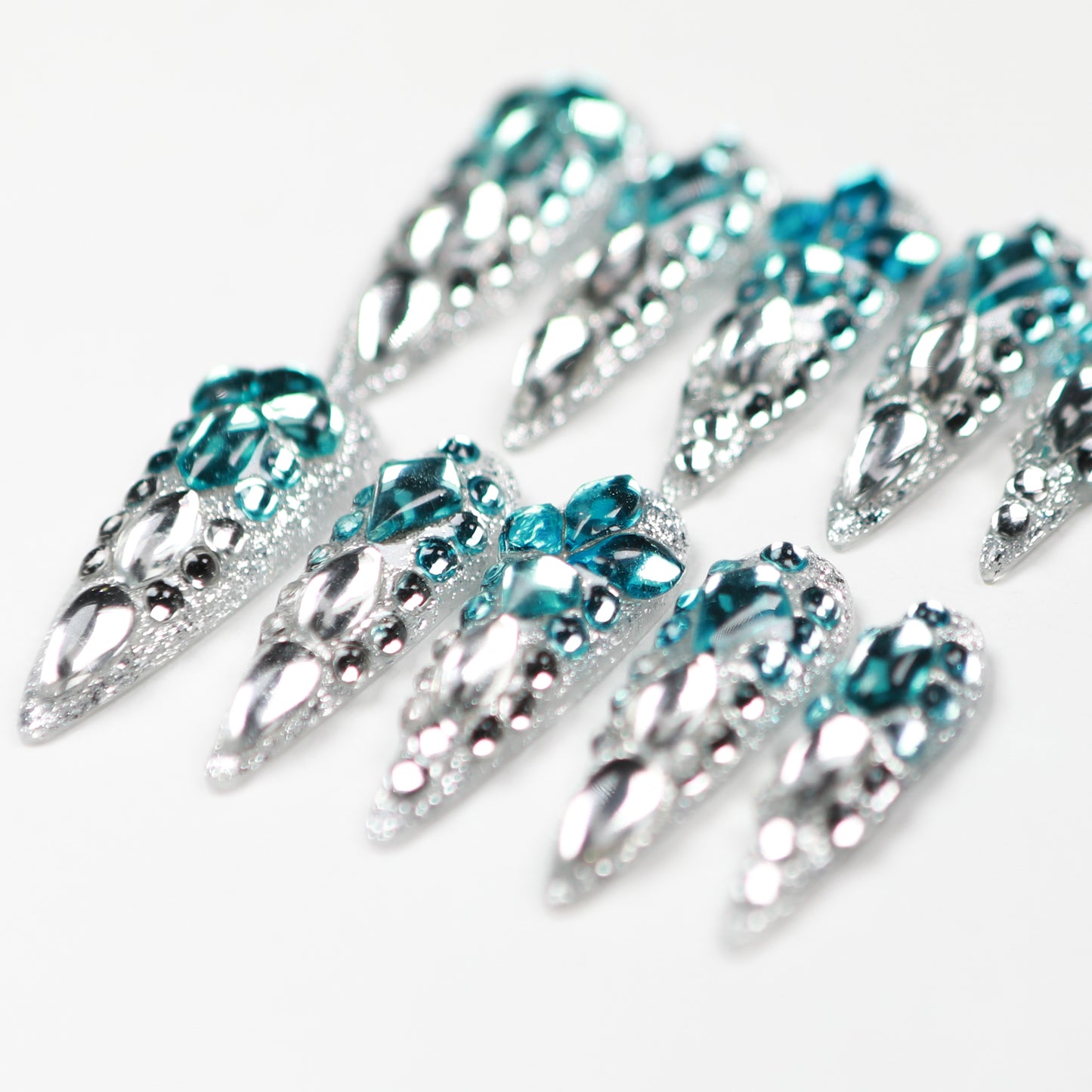 Love Scratch | Blue Long Stiletto Rhine Stone Press-on Nails