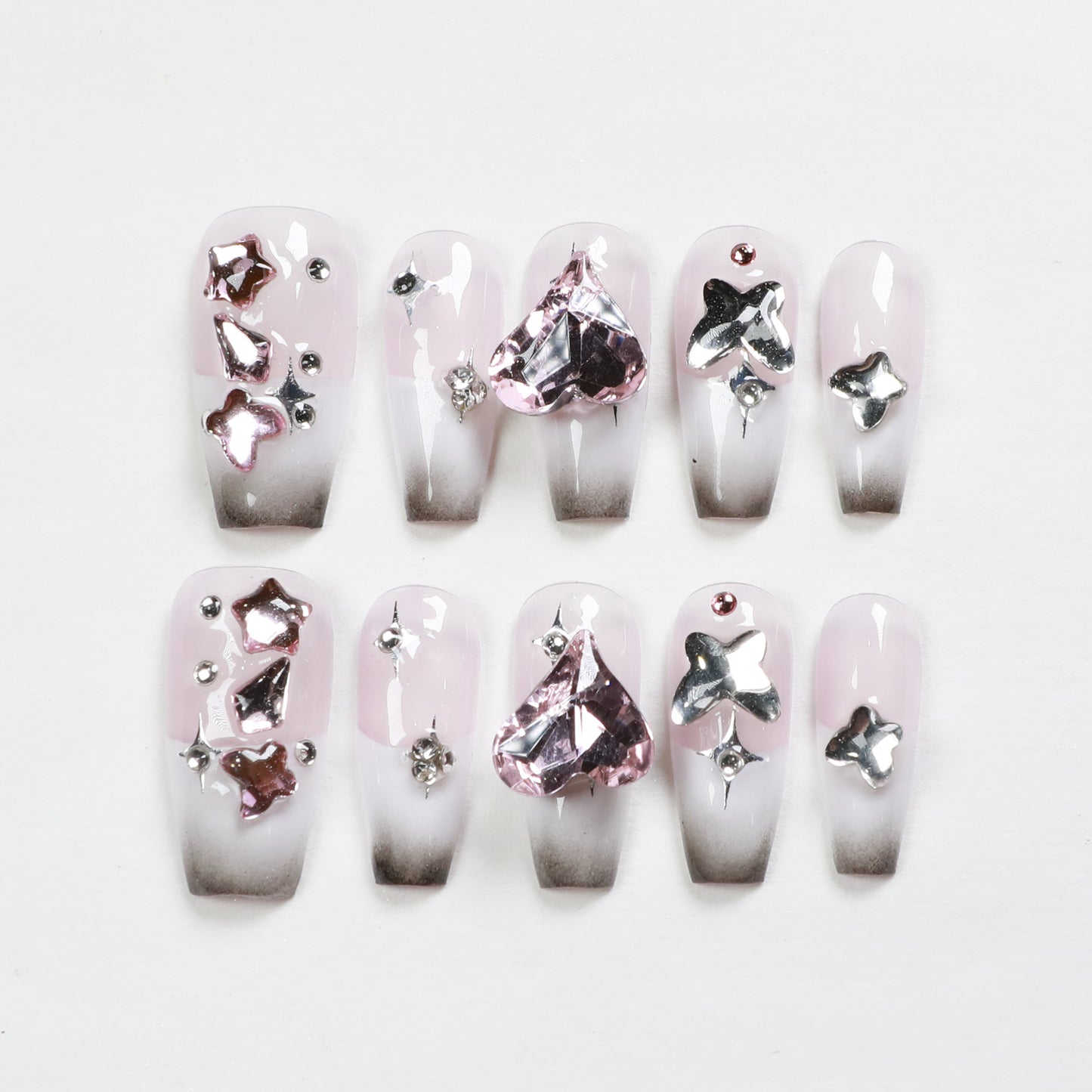Love Scratch | Pink Mid Length Coffin Diamond Press-on Nails