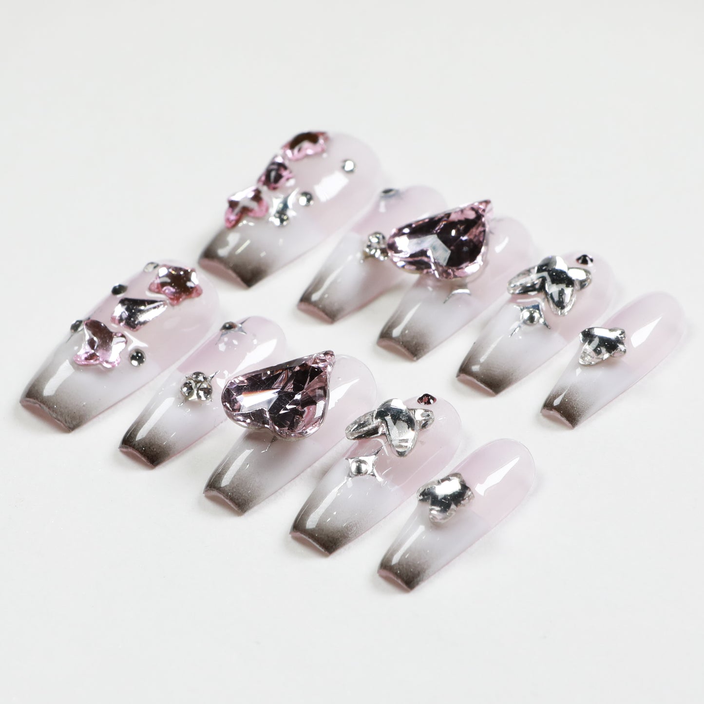 Love Scratch | Pink Mid Length Coffin Diamond Press-on Nails