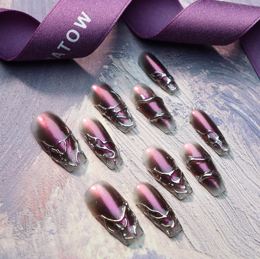 Love Scratch | Purple Regular Coffin Swirls Press-on Nails
