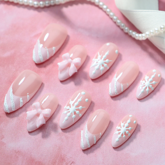 Love Scratch | Pink Regular Almond  French Tip Press-on Nails