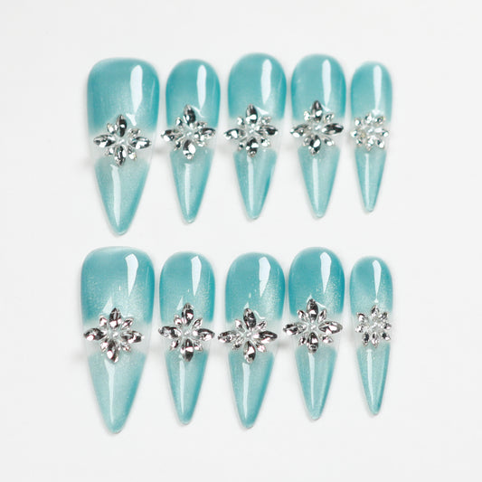 Love Scratch | Blue Long Stiletto Rhine Stone Press-on Nails