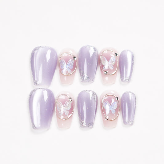 Love Scratch | Purple Regular Coffin Cat Eye Press-on Nails