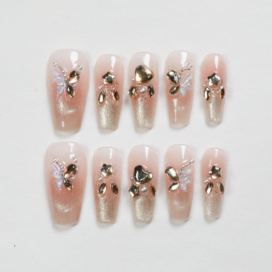 Love Scratch | Almond Mid Length Coffin Diamond Press-on Nails