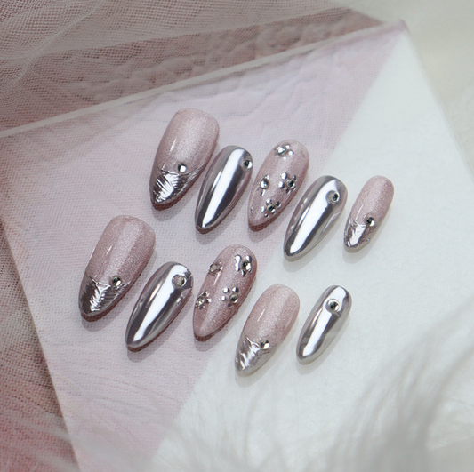 Love Scratch | Pink Regular Almond Metallic Press-on Nails