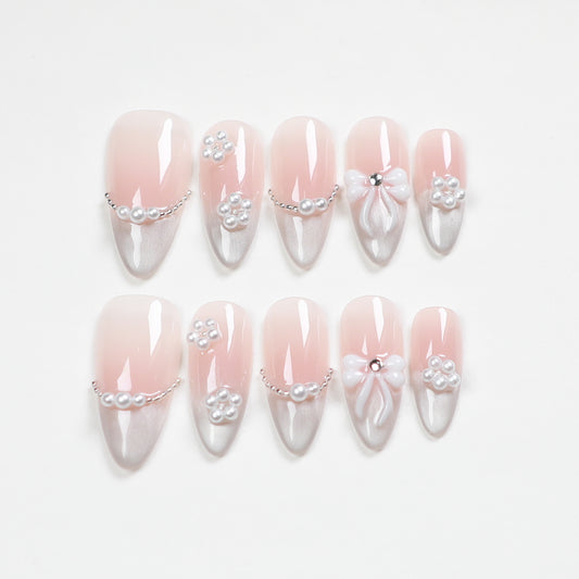 Love Scratch | Pink Regular Almond French Tip Press-on Nails