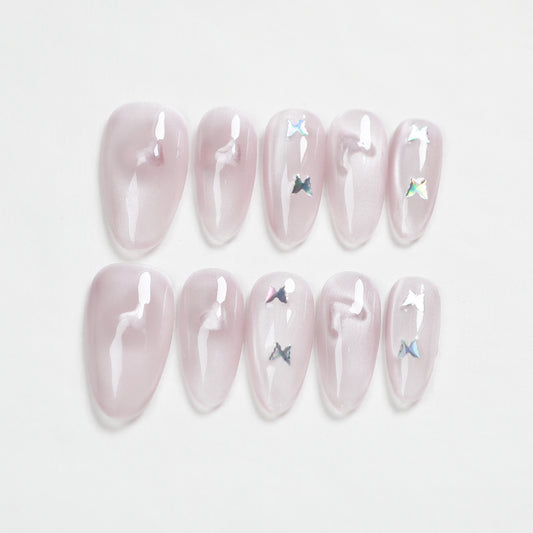 Love Scratch | Pink Regular Oval Heart Cat Eye Press-on Nails