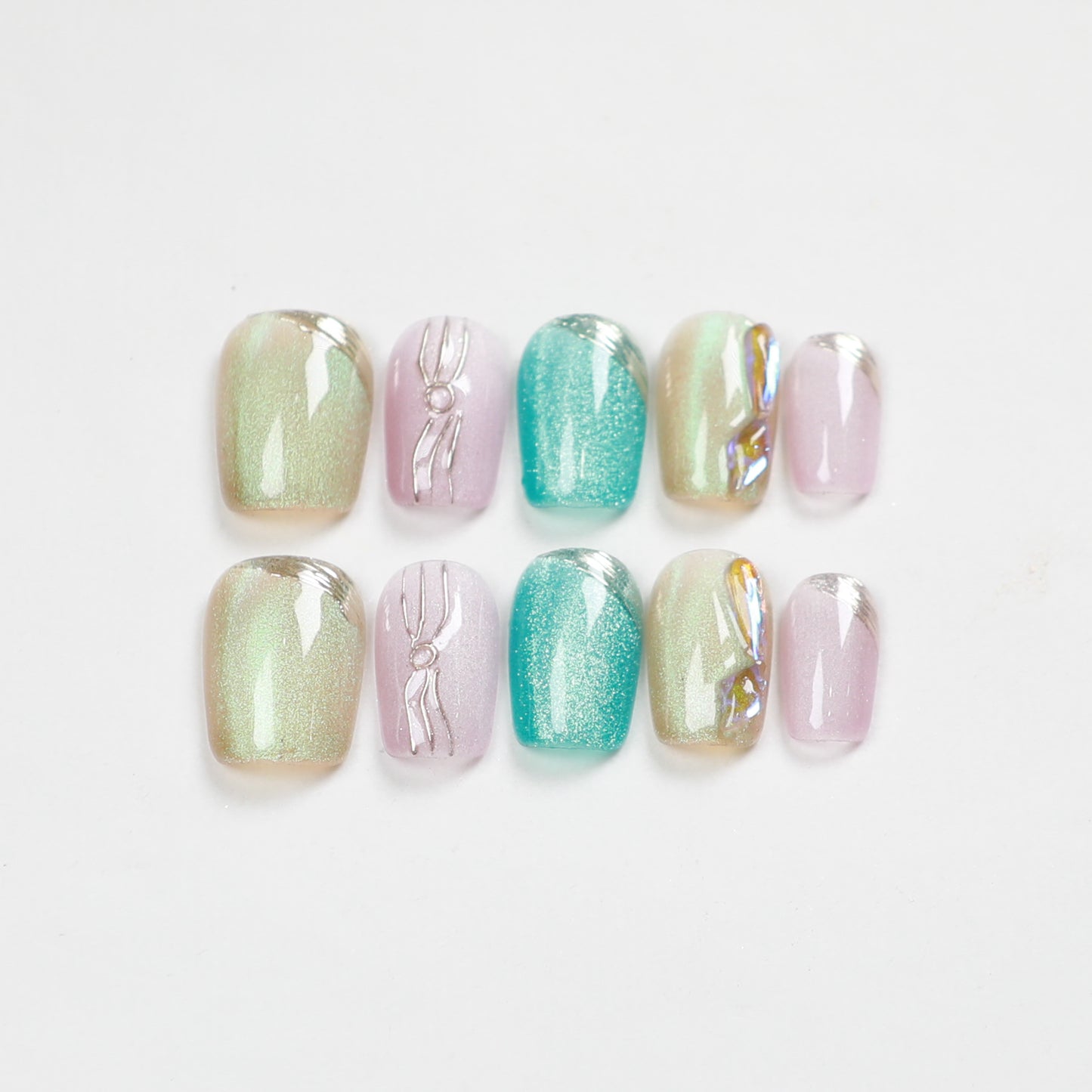Love Scratch | Colorful Short Coffin Hand Painted Press-on Nails