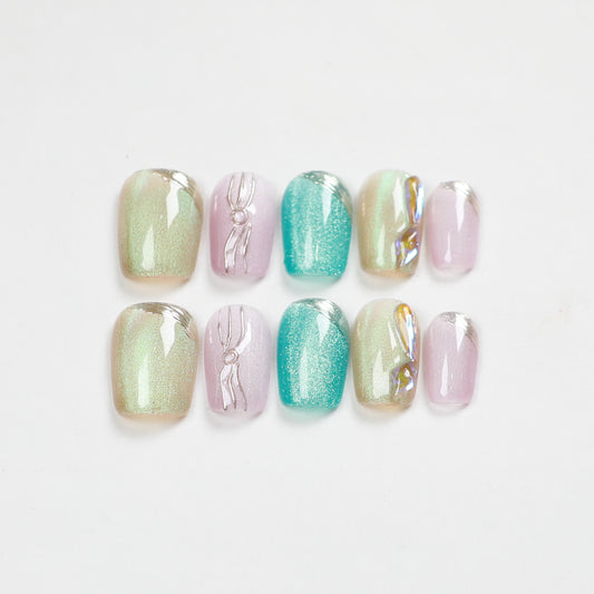Love Scratch | Colorful Short Coffin Hand Painted Press-on Nails