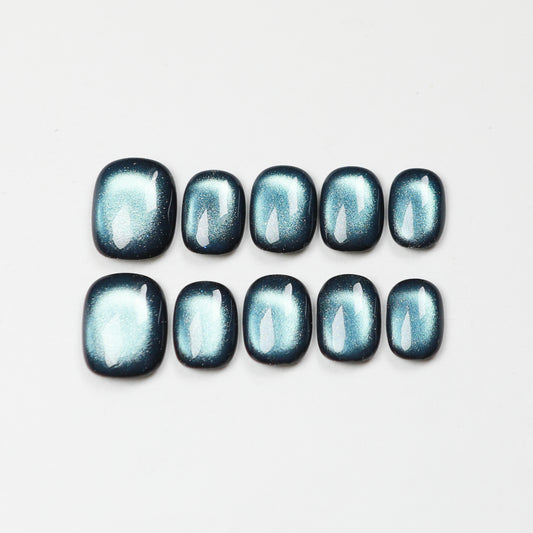 Love Scratch | Blue Short Square Cat Eye Press-on Nails