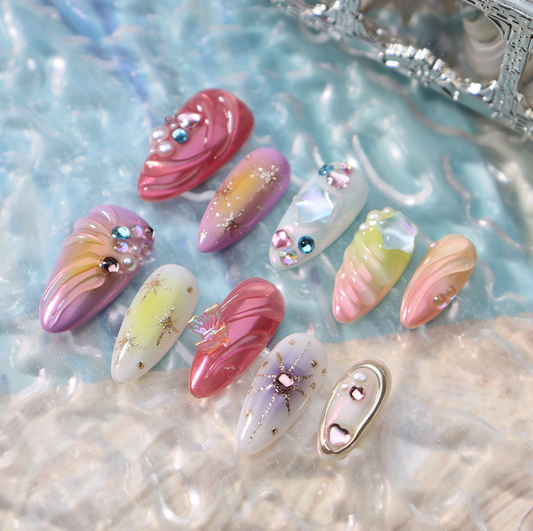 Love Scratch | Colorful Regular Almond Aura Press-on Nails