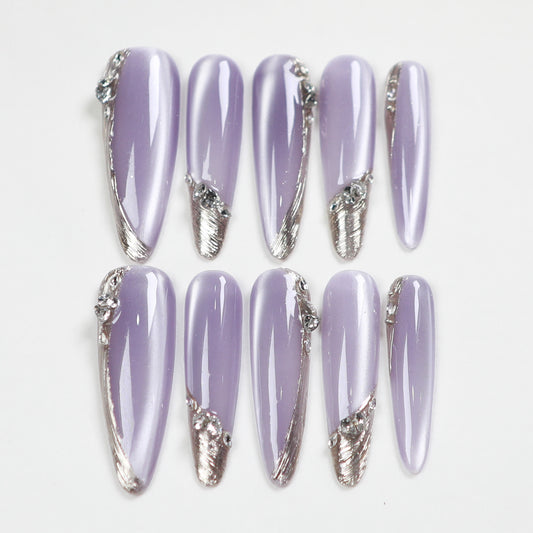 Love Scratch | Purple Extra Long Oval Diamond Press-on Nails