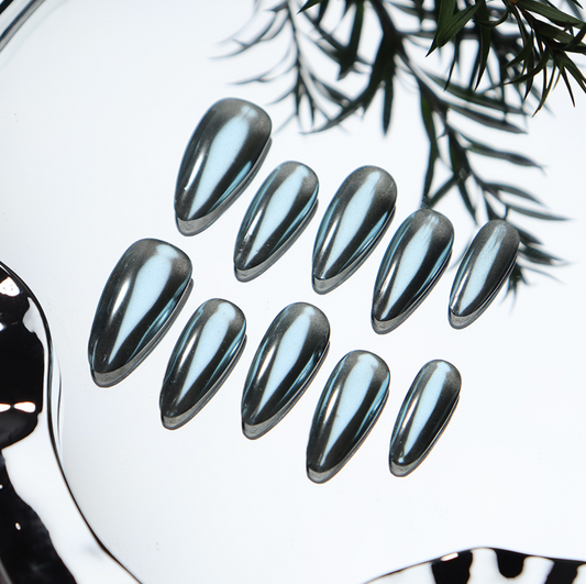 Love Scratch | Silver Regular Almond Metallic Press-on Nails