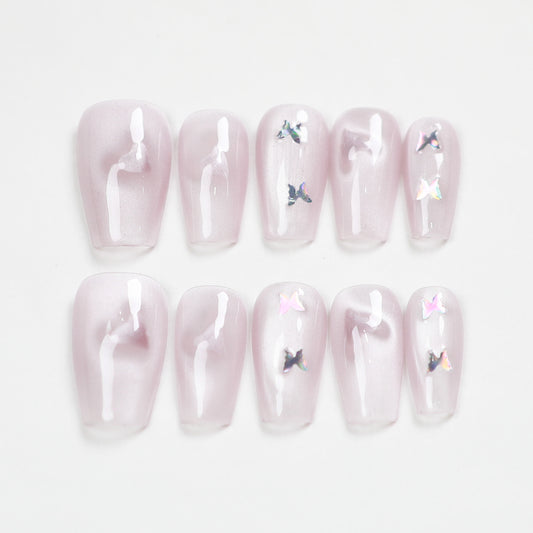 Love Scratch | Pink Short Coffin Cat Eye Press-on Nails