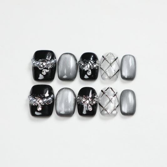 Love Scratch | Black Short Coffin 4D Press-on Nails