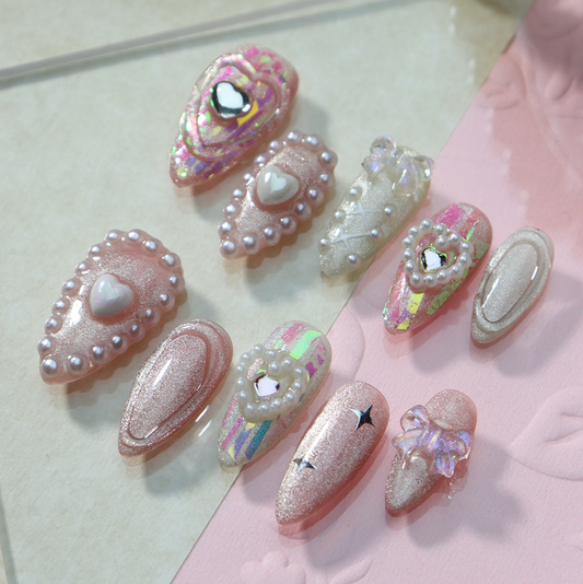 Love Scratch | Pink Regular Almond 3D Press-on Nails